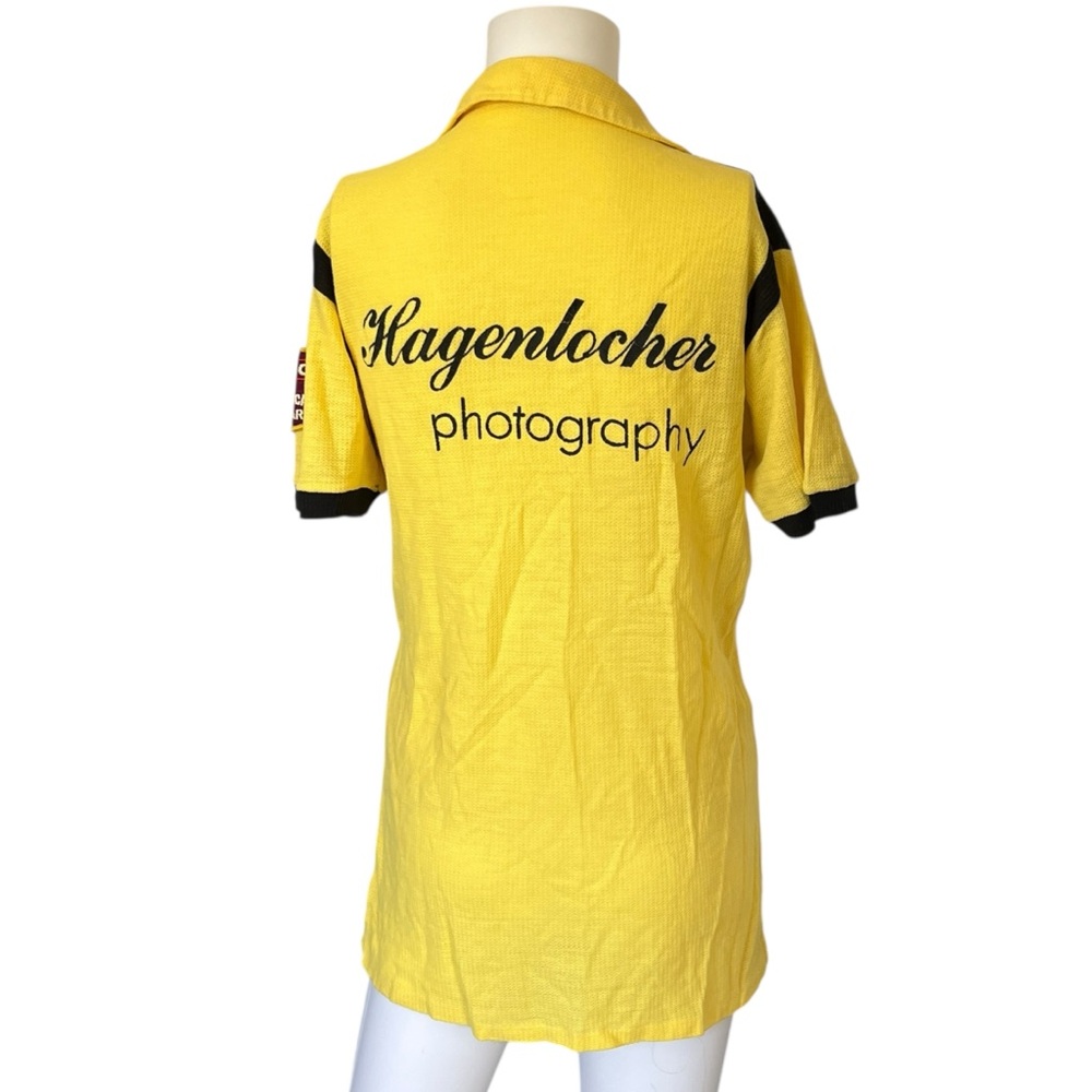 Vintage 60s 70s Hilton Bowling Shirt Yellow ABC Triplicate Rockabilly Medium